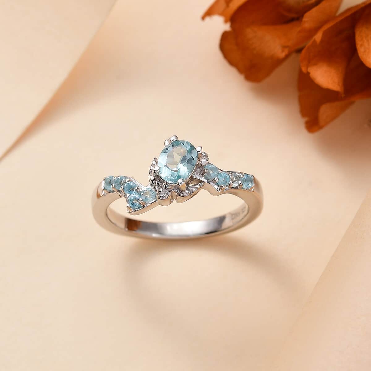 Lagoon Apatite, Betroka Blue Apatite Ring in Rhodium Over Sterling Silver (Size 10.0) 0.50 ctw image number 1