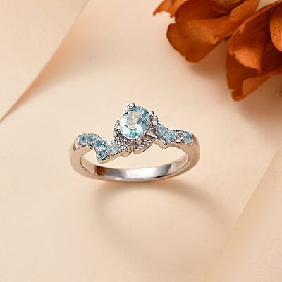 Madagascar Lagoon Apatite and Betroka Blue Apatite 0.50 ctw Sea Turtle Ring in Rhodium Over Sterling Silver (Size 10.0)