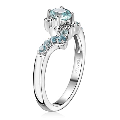 Madagascar Lagoon Apatite and Betroka Blue Apatite 0.50 ctw Sea Turtle Ring in Rhodium Over Sterling Silver (Size 10.0)