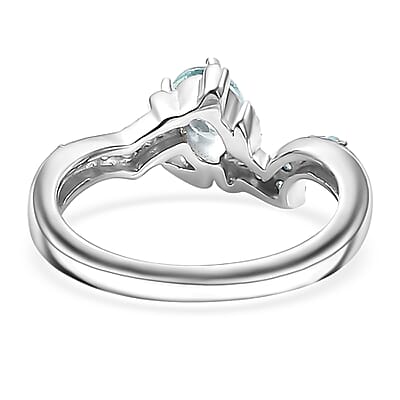 Madagascar Lagoon Apatite and Betroka Blue Apatite 0.50 ctw Sea Turtle Ring in Rhodium Over Sterling Silver (Size 10.0)