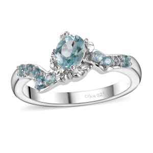 Madagascar Lagoon Apatite and Betroka Blue Apatite 0.50 ctw Sea Turtle Ring in Rhodium Over Sterling Silver (Size 9.0)