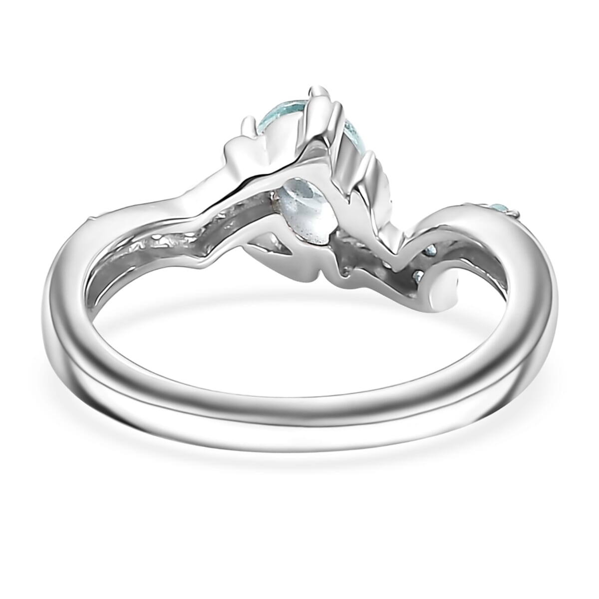 Madagascar Lagoon Apatite and Betroka Blue Apatite 0.50 ctw Sea Turtle Ring in Rhodium Over Sterling Silver (Size 9.0) image number 4