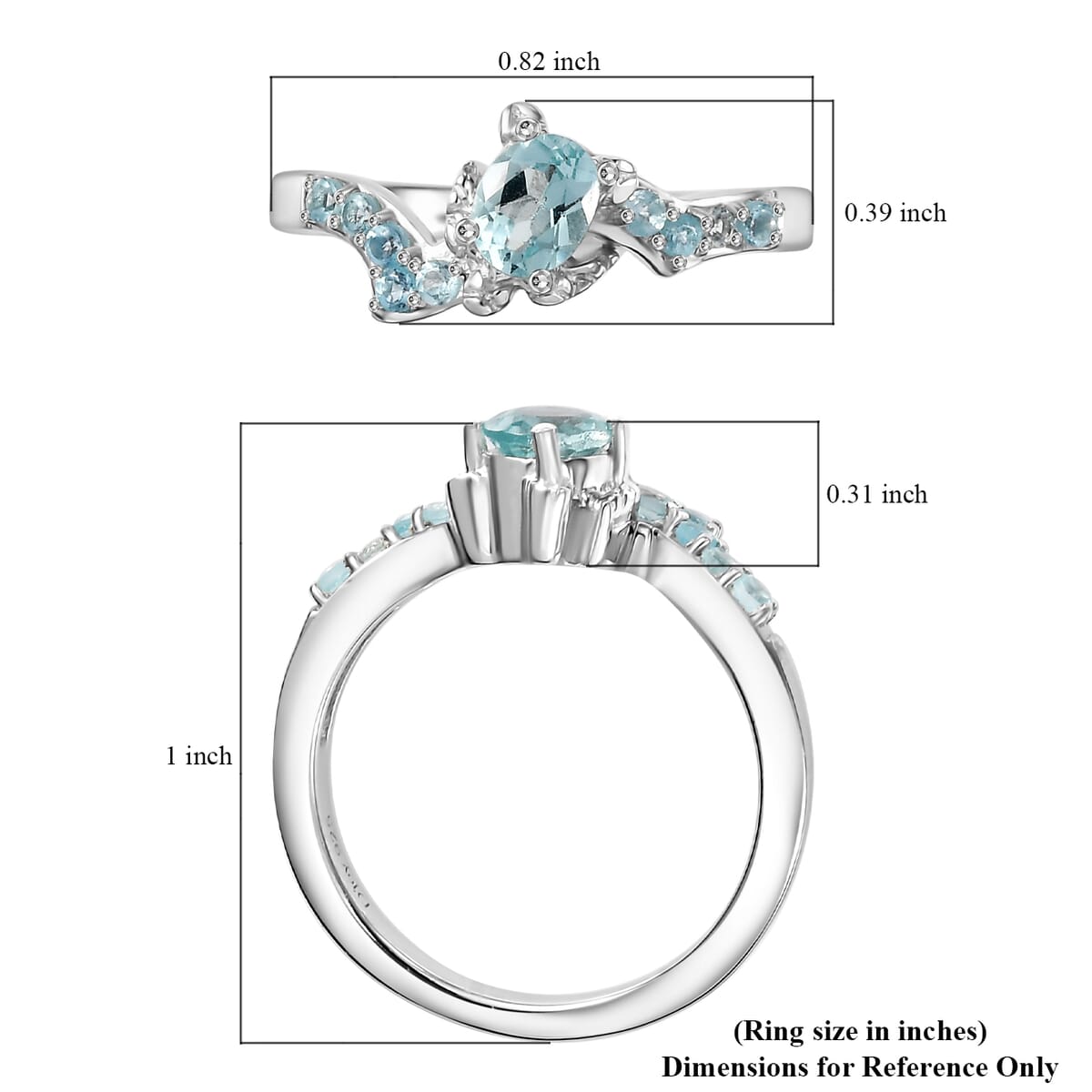 Madagascar Lagoon Apatite and Betroka Blue Apatite 0.50 ctw Sea Turtle Ring in Rhodium Over Sterling Silver (Size 9.0) image number 5