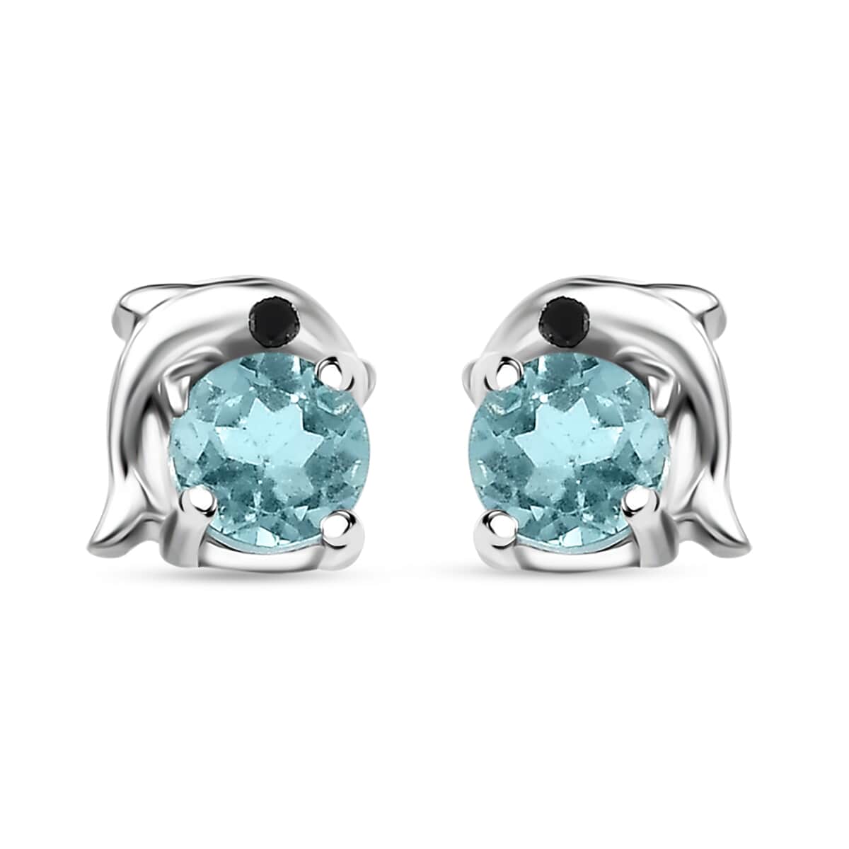 Madagascar Lagoon Apatite and Thai Black Spinel 0.60 ctw Dolphin Earrings in Rhodium Over Sterling Silver image number 0