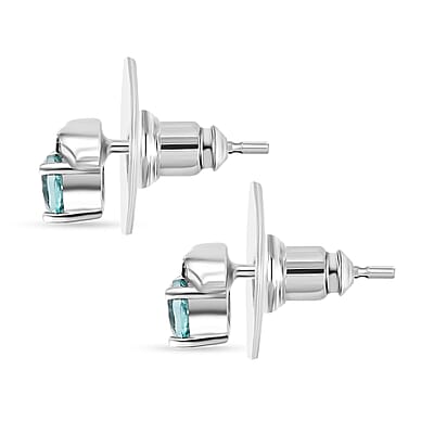 D'Joy Madagascar Lagoon Apatite and Thai Black Spinel 0.60 ctw Dolphin Earrings in Rhodium Over Sterling Silver
