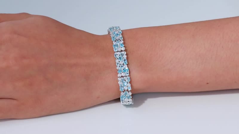 Madagascar Lagoon Apatite and Moissanite 12.85 ctw Ocean Bubble Bracelet in Rhodium Over Sterling Silver (6.50 In)
