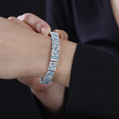D'Joy Madagascar Lagoon Apatite and Moissanite 12.85 ctw Ocean Bubble Bracelet in Rhodium Over Sterling Silver (6.50 In)