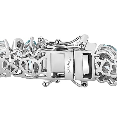 D'Joy Madagascar Lagoon Apatite and Moissanite 12.85 ctw Ocean Bubble Bracelet in Rhodium Over Sterling Silver (6.50 In)