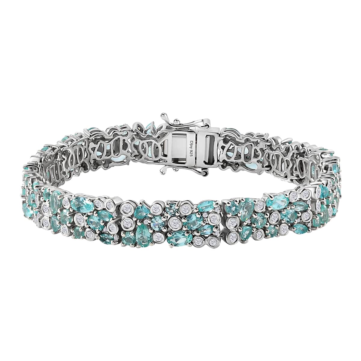 Madagascar Lagoon Apatite and Moissanite 13.00 ctw Ocean Bubble Bracelet in Rhodium Over Sterling Silver (7.25 In) image number 0