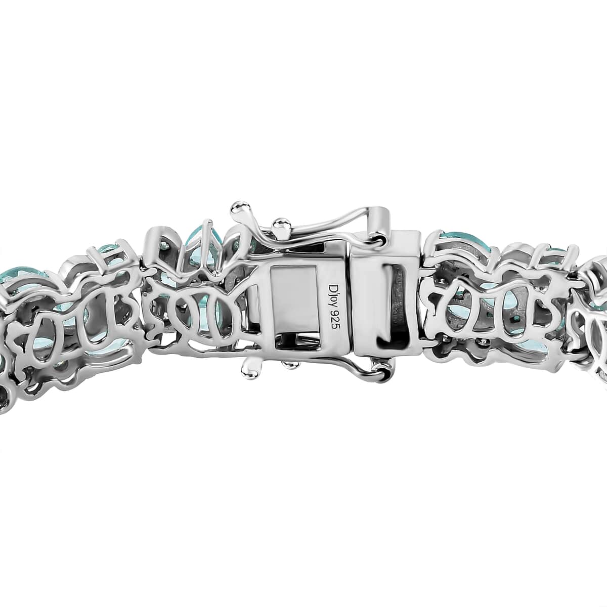 Madagascar Lagoon Apatite and Moissanite 13.00 ctw Ocean Bubble Bracelet in Rhodium Over Sterling Silver (7.25 In) image number 3