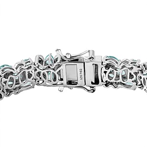 D'Joy Madagascar Lagoon Apatite and Moissanite 13.00 ctw Ocean Bubble Bracelet in Rhodium Over Sterling Silver (7.25 In)