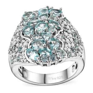 Madagascar Lagoon Apatite and Multi Gemstone 3.50 ctw Ocean Blossom Ring in Rhodium Over Sterling Silver (Size 10.0)