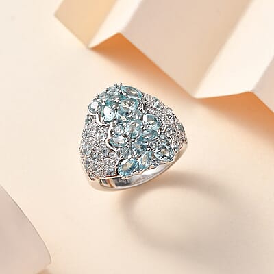 Madagascar Lagoon Apatite and Multi Gemstone 3.50 ctw Ocean Blossom Ring in Rhodium Over Sterling Silver (Size 10.0)