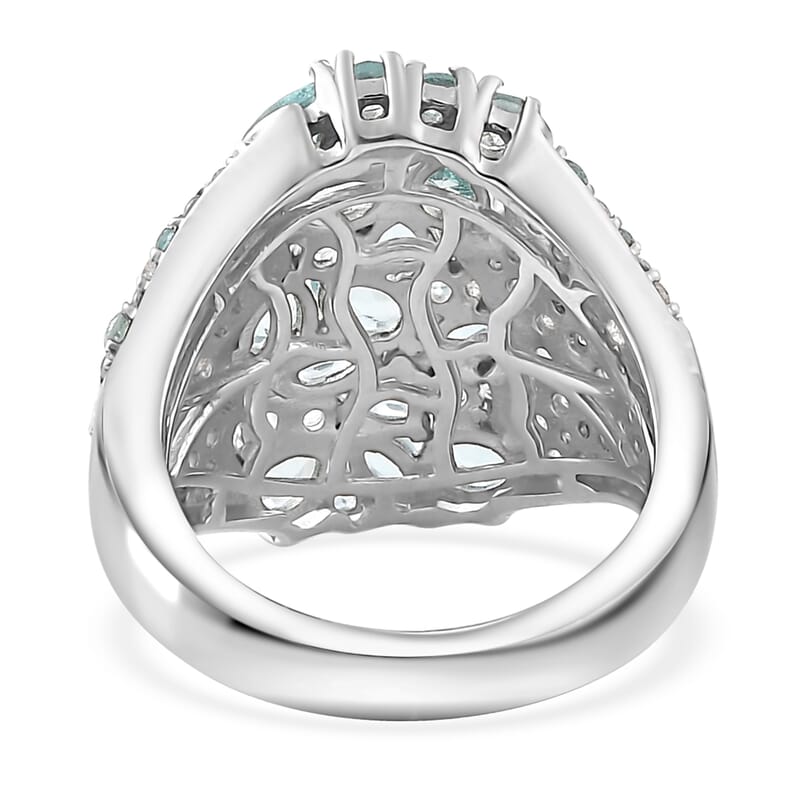 Madagascar Lagoon Apatite and Multi Gemstone 3.50 ctw Ocean Blossom Ring in Rhodium Over Sterling Silver (Size 10.0)