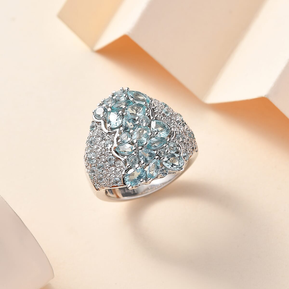 D'Joy Madagascar Lagoon Apatite and Multi Gemstone 3.50 ctw Ocean Blossom Ring in Rhodium Over Sterling Silver (Size 8.0) image number 1