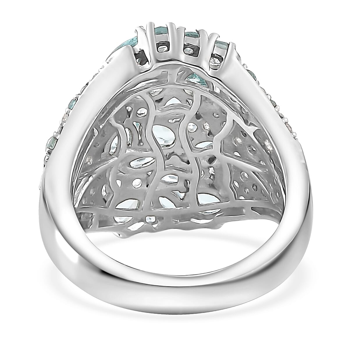 D'Joy Madagascar Lagoon Apatite and Multi Gemstone 3.50 ctw Ocean Blossom Ring in Rhodium Over Sterling Silver (Size 8.0) image number 4