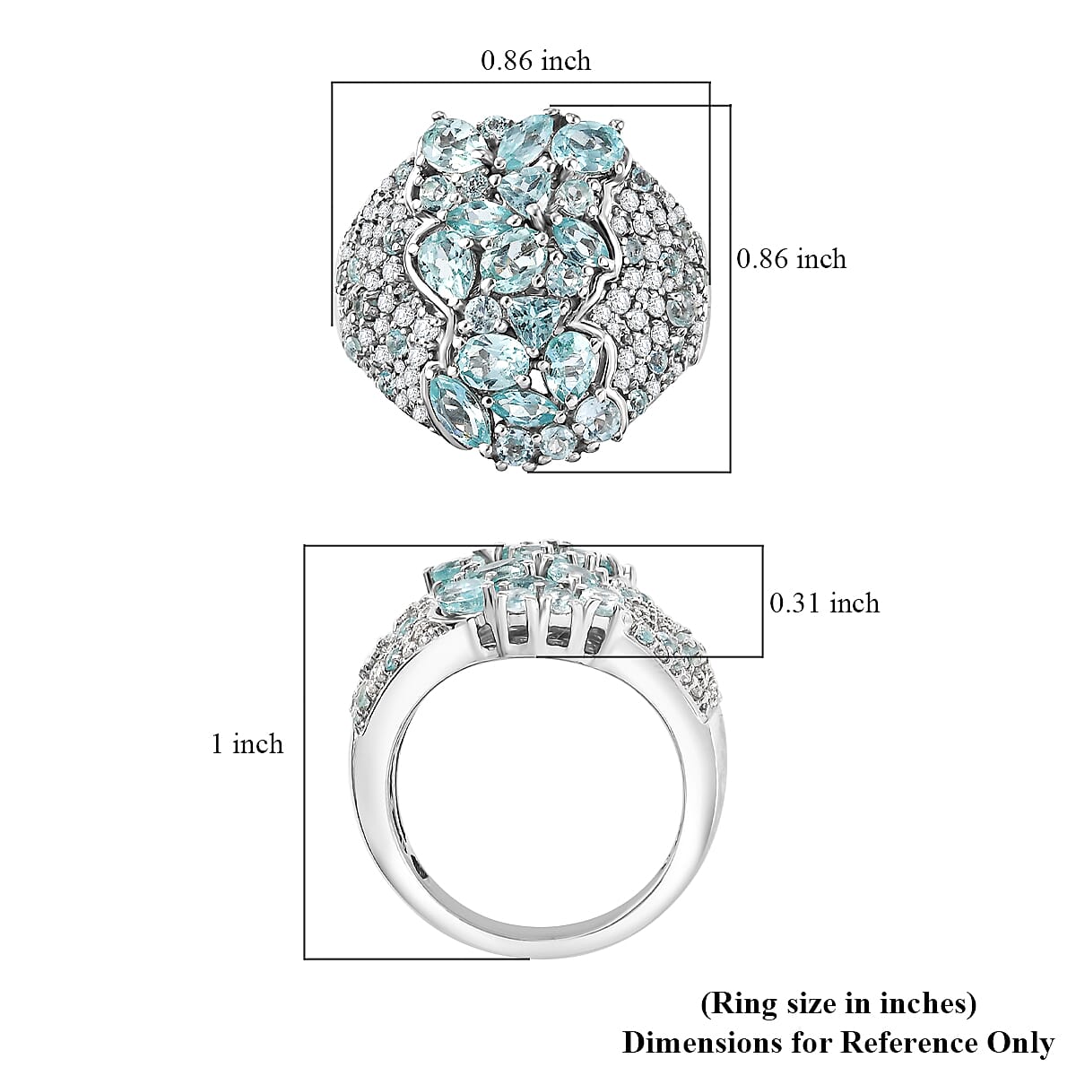 D'Joy Madagascar Lagoon Apatite and Multi Gemstone 3.50 ctw Ocean Blossom Ring in Rhodium Over Sterling Silver (Size 8.0) image number 5