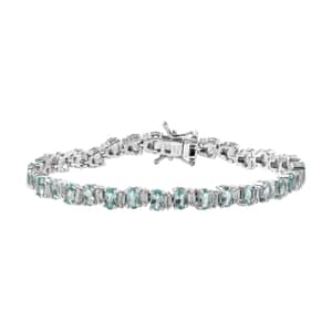 Madagascar Lagoon Apatite and Moissanite 10.70 ctw Ocean Wave Bracelet in Rhodium Over Sterling Silver (7.25 In)