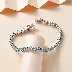 D'Joy Madagascar Lagoon Apatite and Moissanite 10.70 ctw Ocean Wave Bracelet in Rhodium Over Sterling Silver (7.25 In)