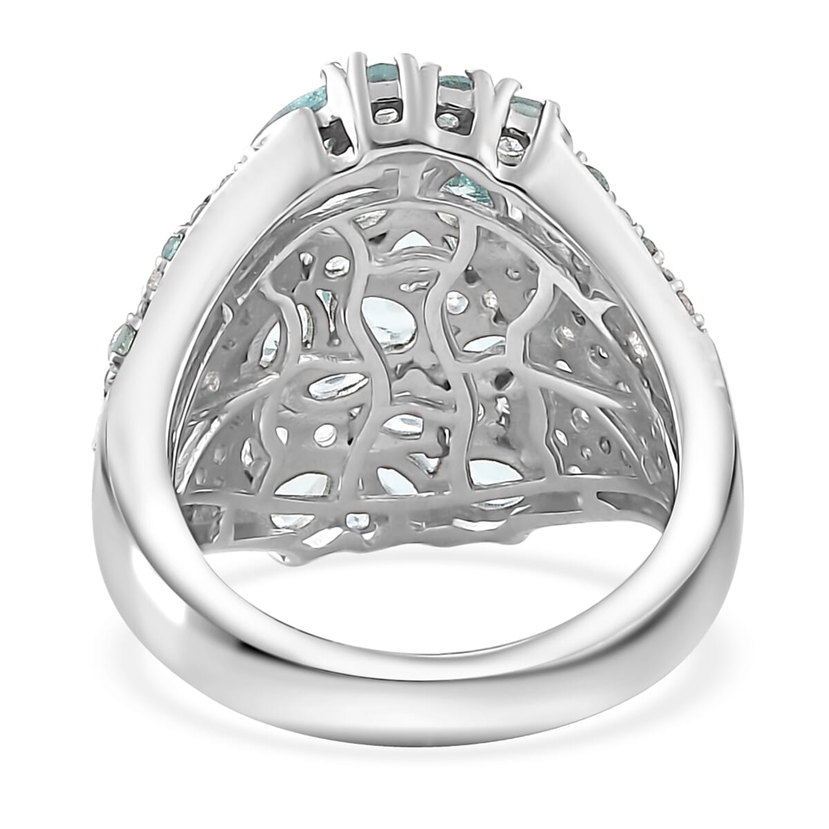 Madagascar Lagoon Apatite and Multi Gemstone 3.50 ctw Ocean Blossom Ring in Rhodium Over Sterling Silver (Size 5.0) image number 4