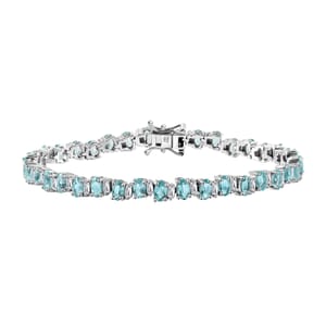 Madagascar Lagoon Apatite and Moissanite 11.65 ctw Ocean Wave Bracelet in Rhodium Over Sterling Silver (8.00 In)