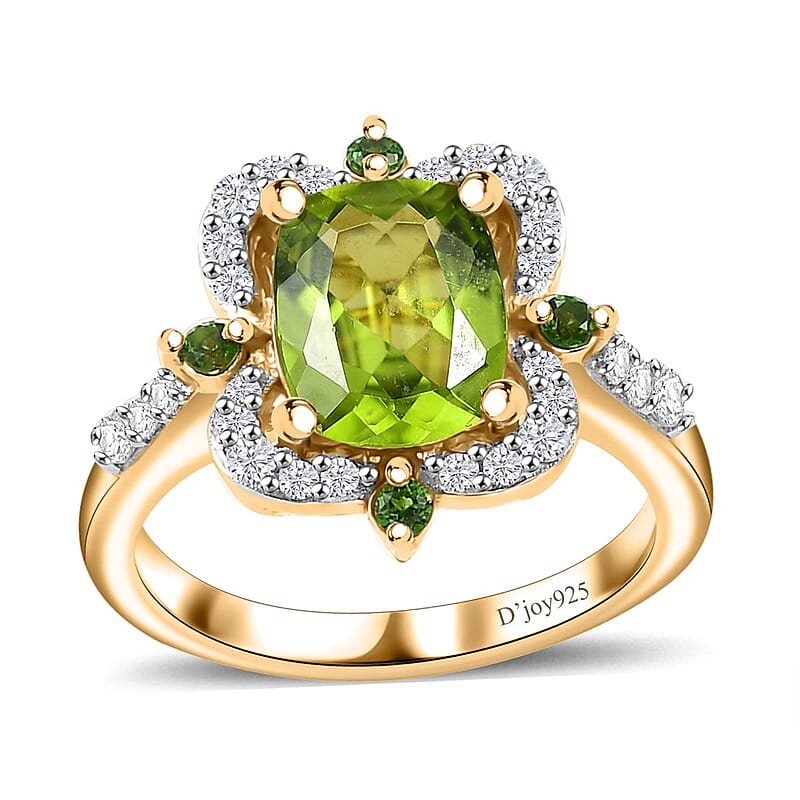 Hebei Peridot and Multi Gemstone 2.85 ctw Clover Leaf Ring in 18K Vermeil Yellow Gold Over Sterling Silver (Size 10.0)