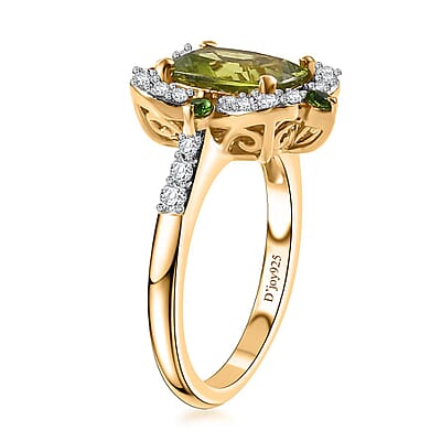 Hebei Peridot and Multi Gemstone 2.85 ctw Clover Leaf Ring in 18K Vermeil Yellow Gold Over Sterling Silver (Size 10.0)