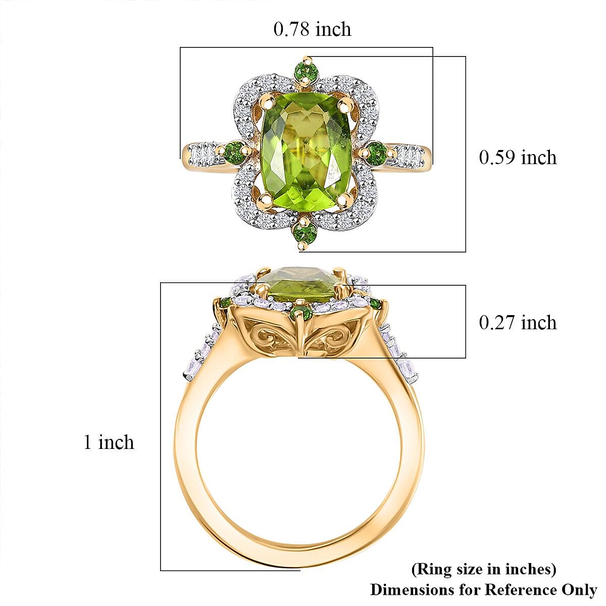 Hebei Peridot and Multi Gemstone 2.85 ctw Clover Leaf Ring in 18K Vermeil Yellow Gold Over Sterling Silver (Size 10.0)