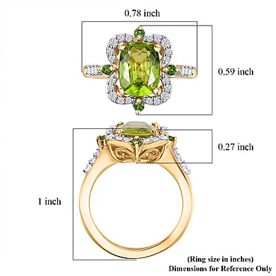 Hebei Peridot and Multi Gemstone 2.85 ctw Clover Leaf Ring in 18K Vermeil Yellow Gold Over Sterling Silver (Size 10.0)