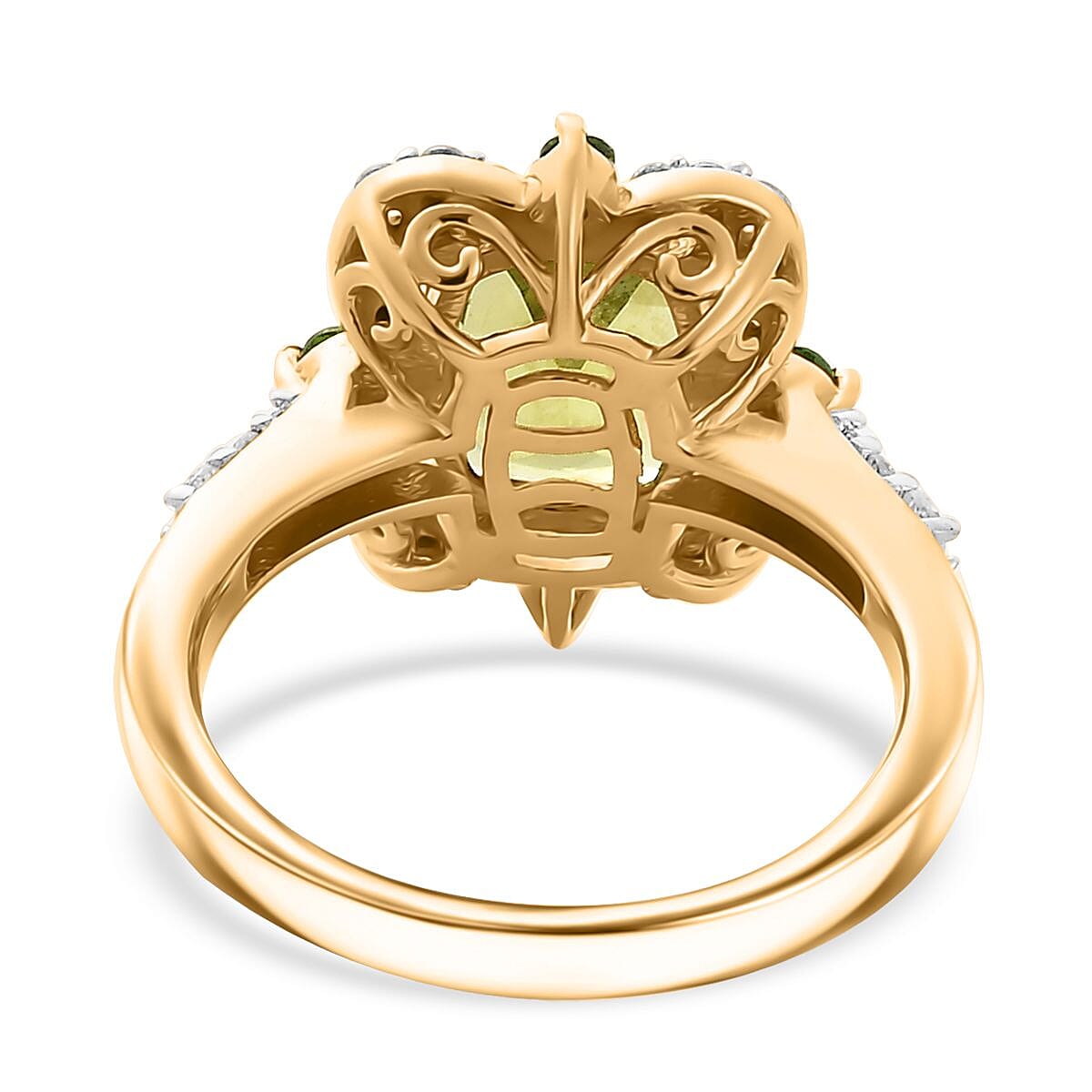 Hebei Peridot and Multi Gemstone 2.85 ctw Clover Leaf Ring in 18K Vermeil Yellow Gold Over Sterling Silver (Size 7.0) image number 4