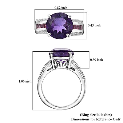 African Amethyst and Multi Gemstone 4.15 ctw Ring in Rhodium Over Sterling Silver (Size 10.0)