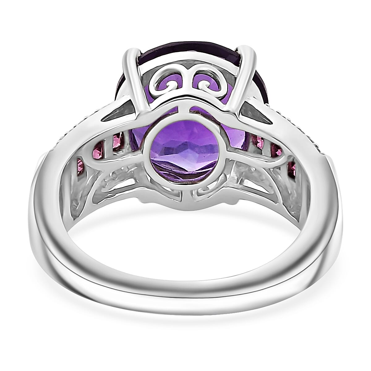 African Amethyst and Multi Gemstone 4.15 ctw Ring in Rhodium Over Sterling Silver (Size 9.0) image number 4