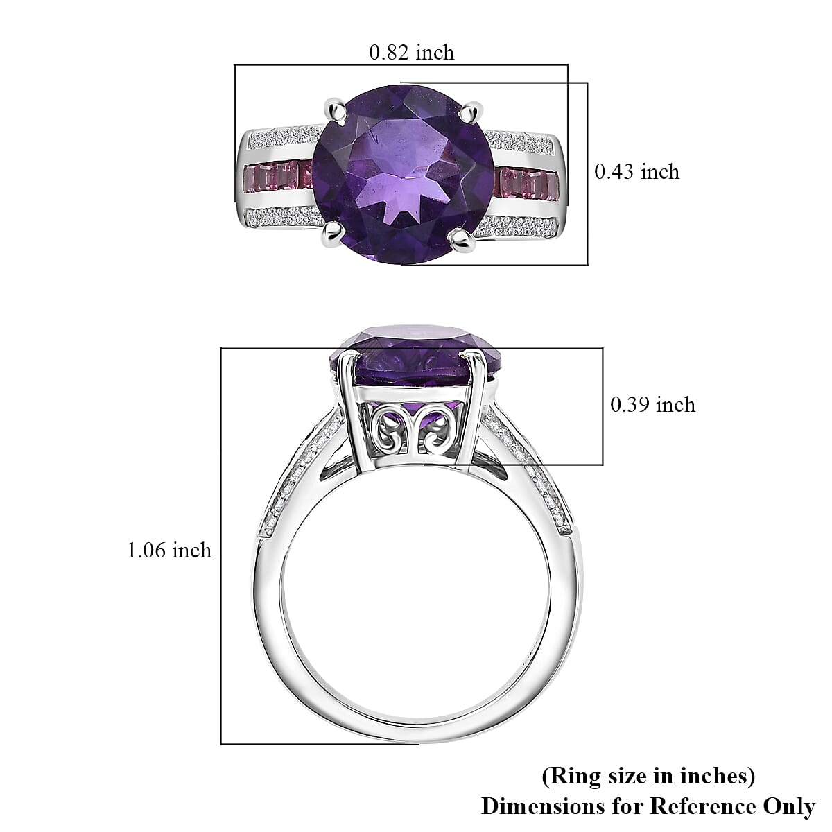African Amethyst and Multi Gemstone 4.15 ctw Ring in Rhodium Over Sterling Silver (Size 9.0) image number 5