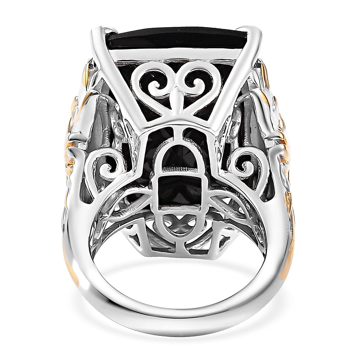 Thai Black Spinel 42.90 ctw Phoenix Ring in 18K Vermeil YG and Rhodium Over Sterling Silver (Size 10.0) image number 4
