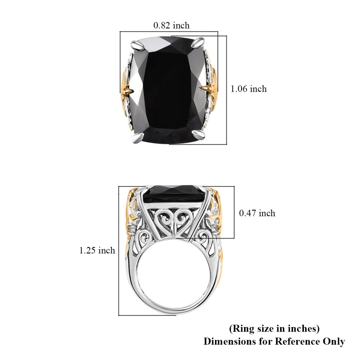 Thai Black Spinel 42.90 ctw Phoenix Ring in 18K Vermeil YG and Rhodium Over Sterling Silver (Size 7.0) image number 5