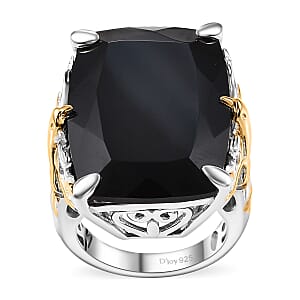 Thai Black Spinel 42.90 ctw Phoenix Ring in 18K Vermeil YG and Rhodium Over Sterling Silver (Size 8.0)