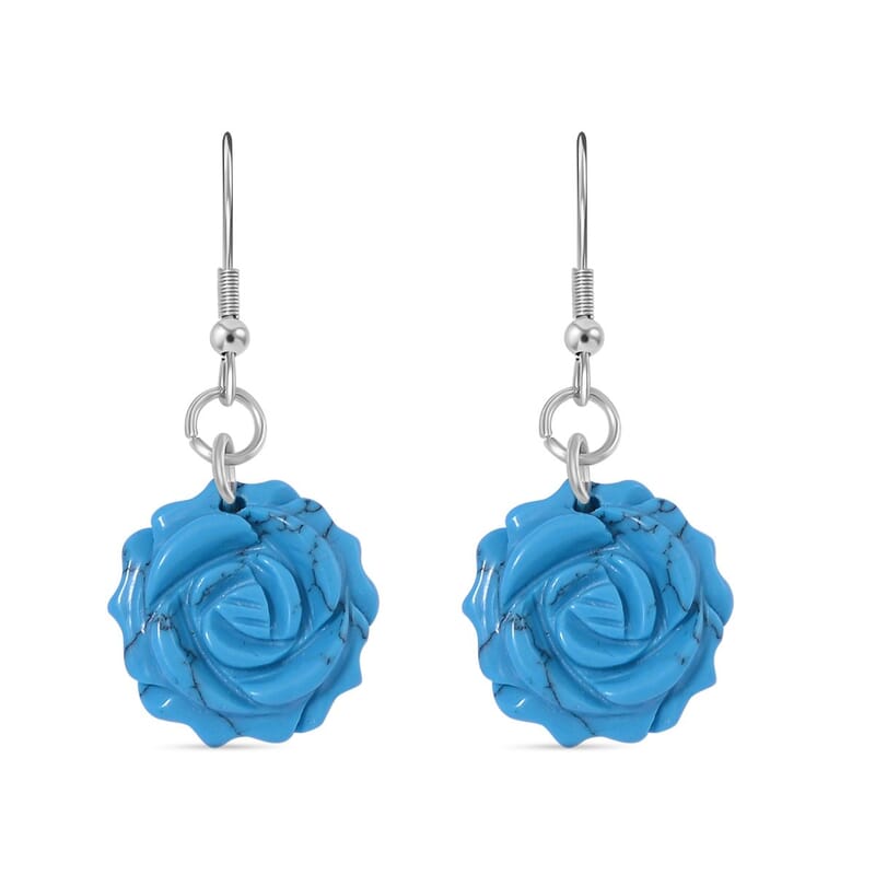 Blue Howlite 25.00 ctw Earrings in Stainless Steel