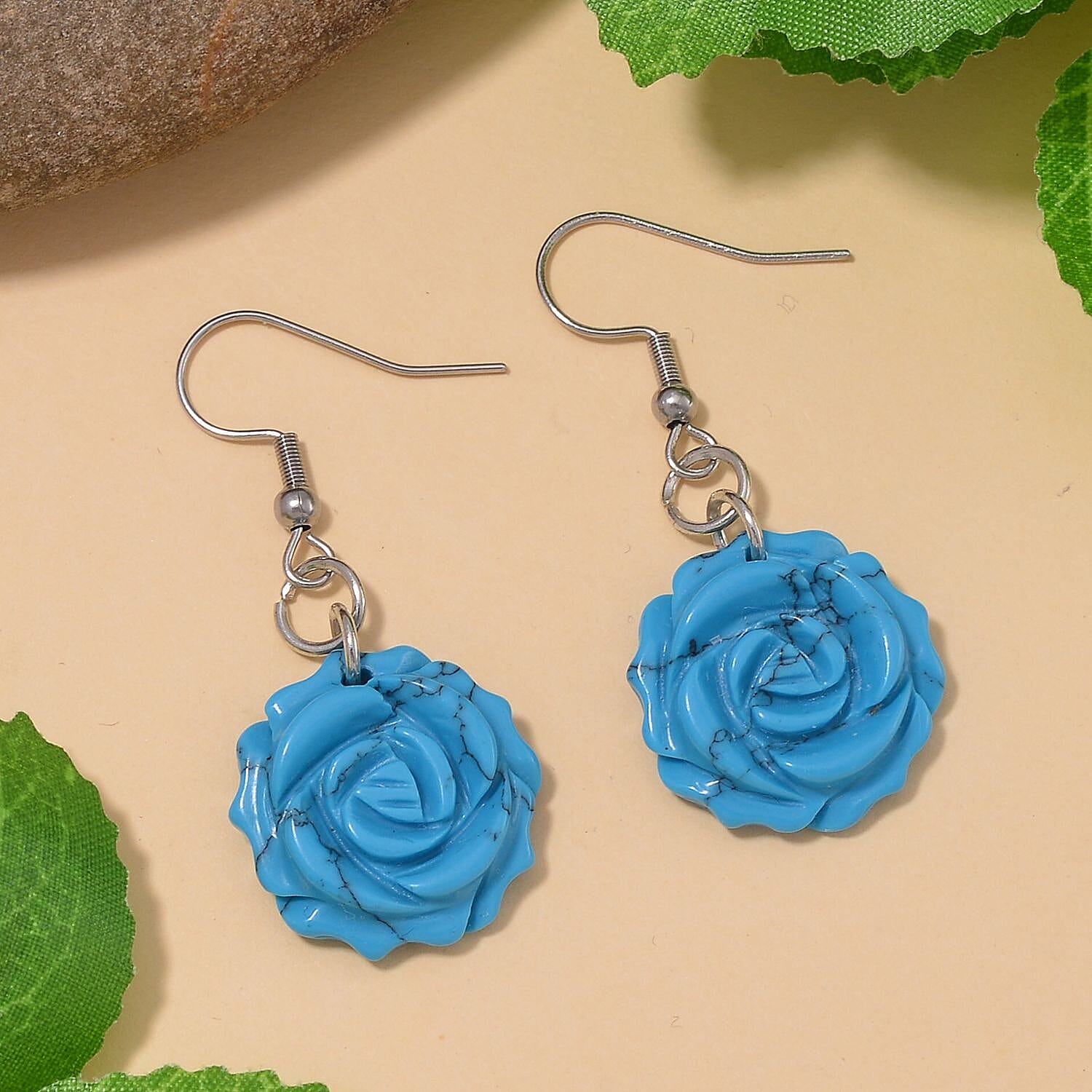 Blue Howlite 25.00 ctw Earrings in Stainless Steel