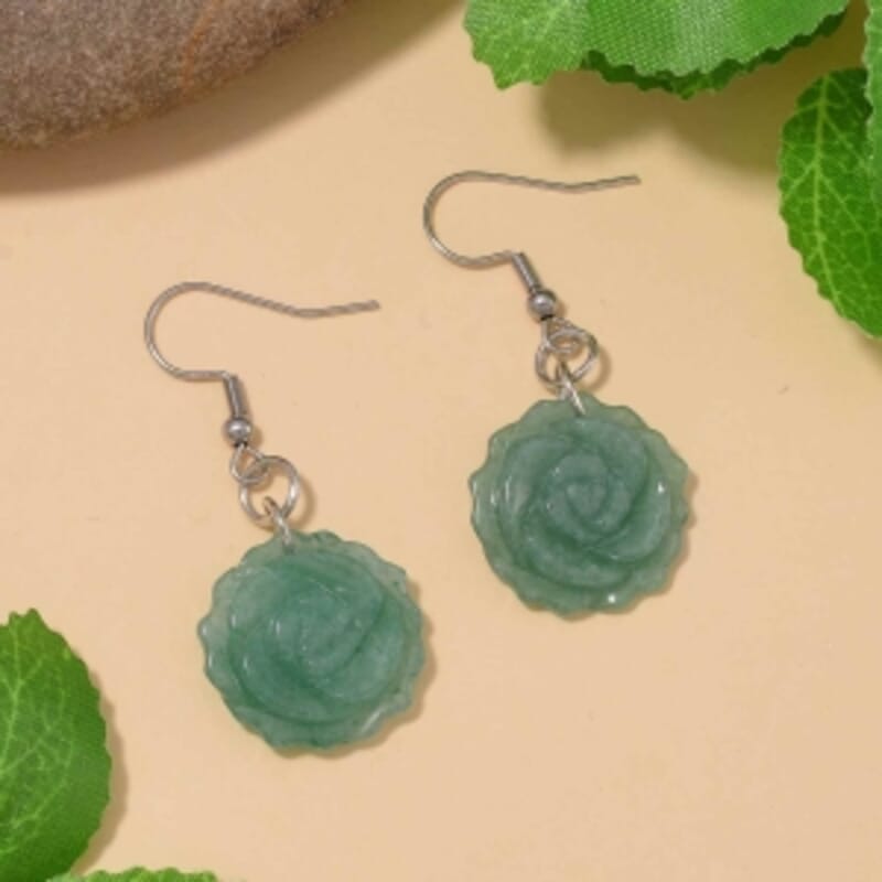 Green Aventurine 25.00 ctw Earrings in Stainless Steel