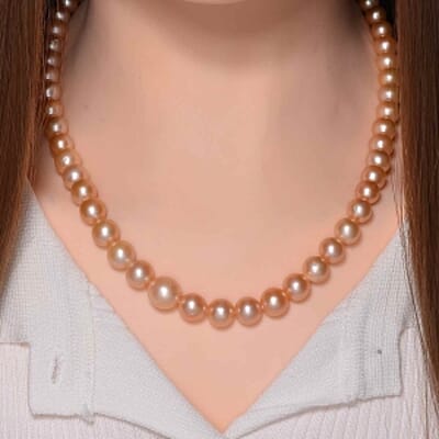 Peach Edison Pearl 340.00 ctw Necklace in 14K Yellow Gold Over Sterling Silver 20 Inches