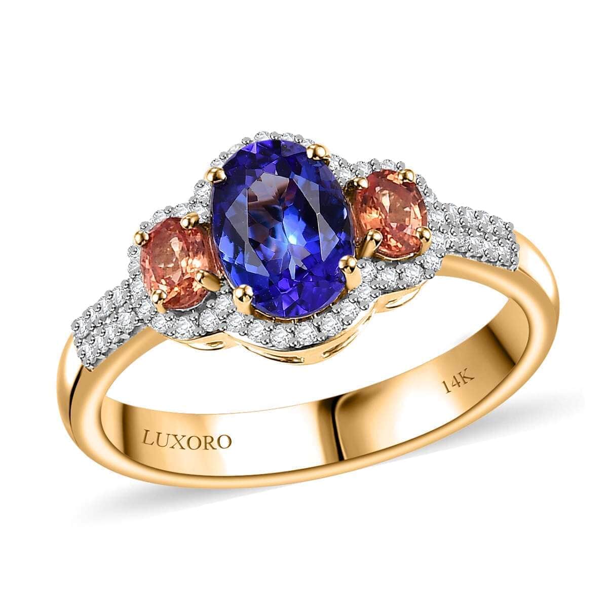 Luxoro AAA Tanzanite and Padparadscha Sapphire (Bery 10.0), G-H I2 Diamond 2.00 ctw Sunset Serenade Ring in 14K Yellow Gold (Size 10.0) image number 0