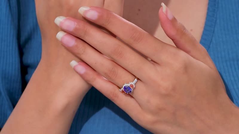 Luxoro 14K Yellow Gold AAA Tanzanite, Padparadscha Sapphire, Diamond (G-H, I2) (0.25 cts) Ring (Size 10.0) 2.00 ctw