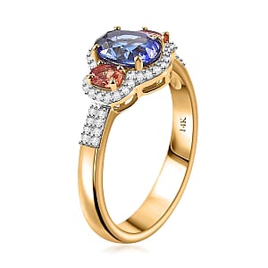 Luxoro AAA Tanzanite and Padparadscha Sapphire (Bery 10.0), G-H I2 Diamond 2.00 ctw Sunset Serenade Ring in 14K Yellow Gold (Size 10.0)