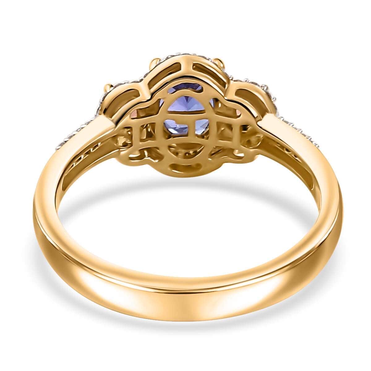 Luxoro AAA Tanzanite and Padparadscha Sapphire (Bery 10.0), G-H I2 Diamond 2.00 ctw Sunset Serenade Ring in 14K Yellow Gold (Size 10.0) image number 4