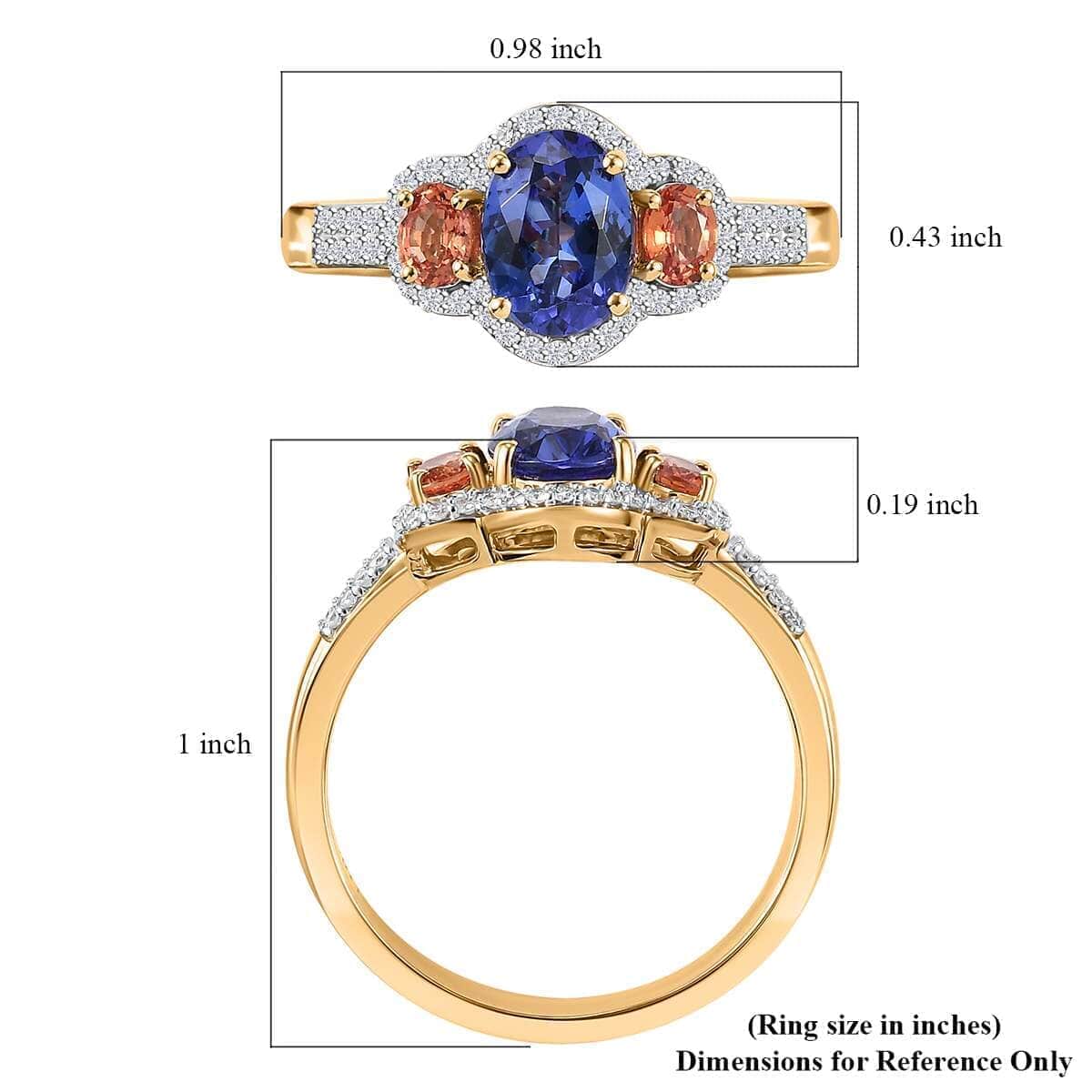 Luxoro AAA Tanzanite and Padparadscha Sapphire (Bery 10.0), G-H I2 Diamond 2.00 ctw Sunset Serenade Ring in 14K Yellow Gold (Size 10.0) image number 5