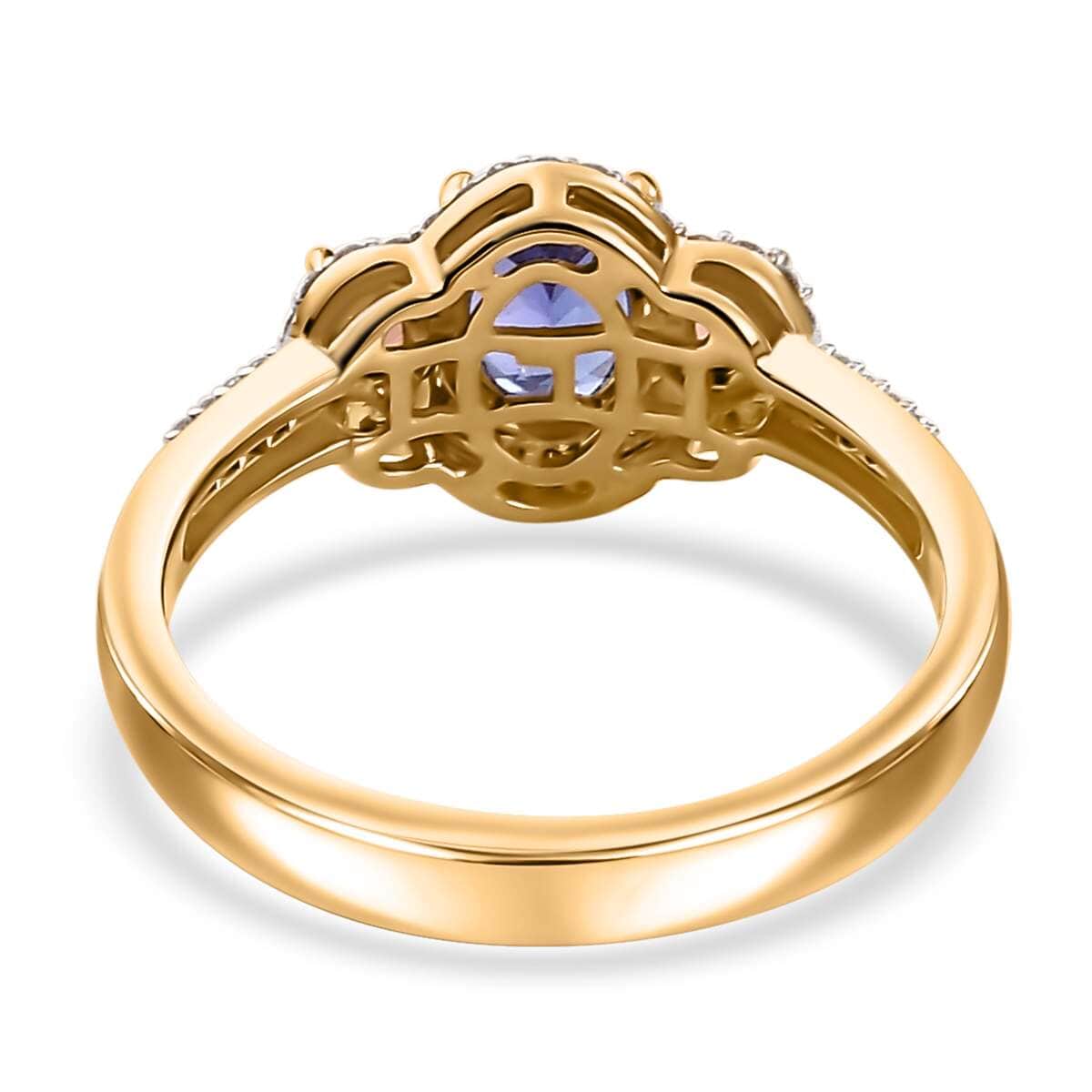 Luxoro AAA Tanzanite and Padparadscha Sapphire (Bery 8.0), G-H I2 Diamond 2.00 ctw Sunset Serenade Ring in 14K Yellow Gold (Size 10.0) image number 4