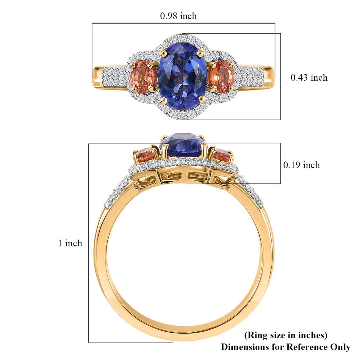 Luxoro AAA Tanzanite and Padparadscha Sapphire (Bery 8.0), G-H I2 Diamond 2.00 ctw Sunset Serenade Ring in 14K Yellow Gold (Size 10.0) image number 5