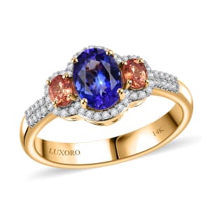 Luxoro AAA Tanzanite and Padparadscha Sapphire (Bery 9.0), G-H I2 Diamond 2.00 ctw Sunset Serenade Ring in 14K Yellow Gold (Size 10.0)