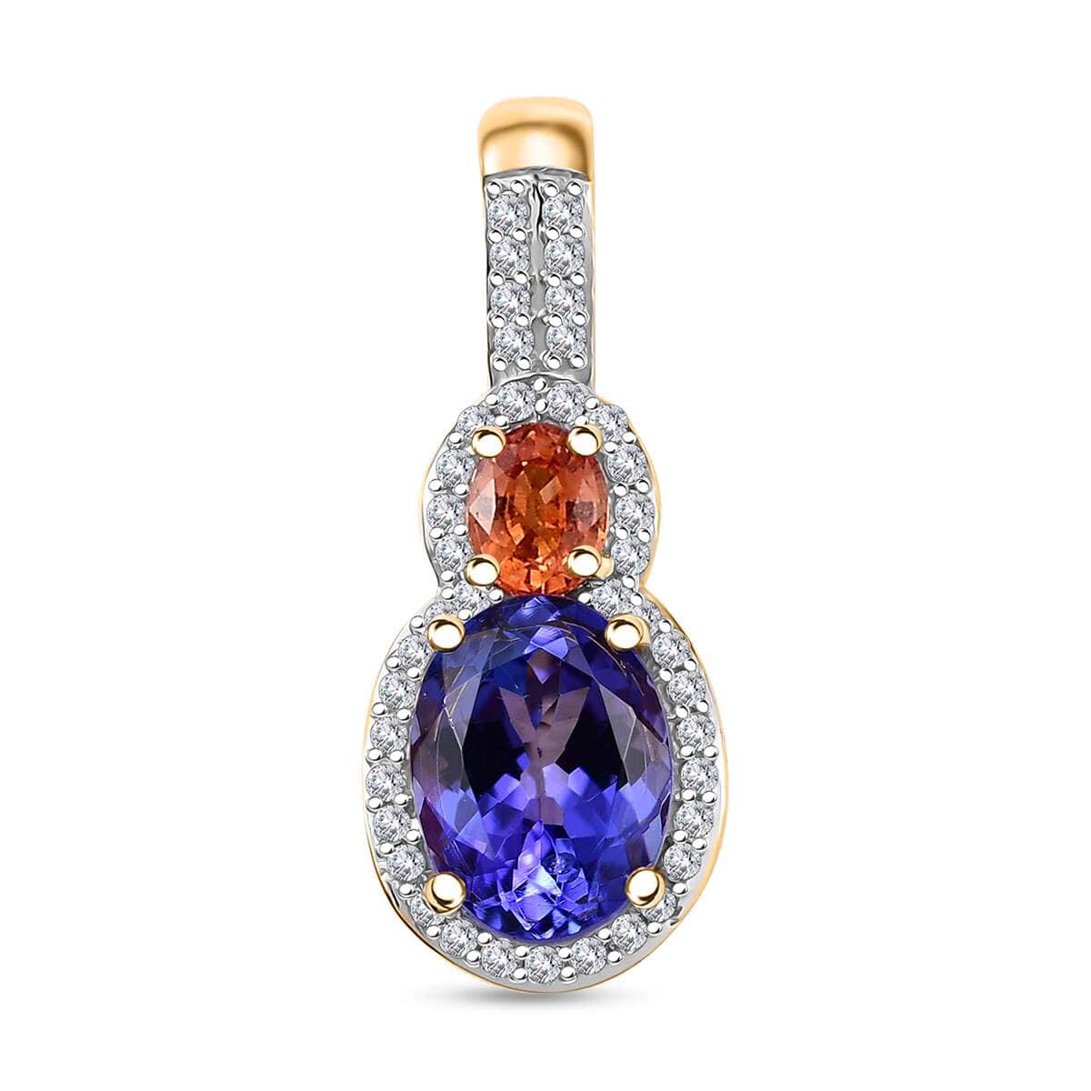 Luxoro AAA Tanzanite and Padparadscha Sapphire (Beryllium Treated), G-H I2 Diamond 1.70 ctw Sunset Serenade Pendant in 14K Yellow Gold image number 0