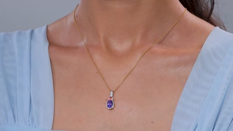 Luxoro AAA Tanzanite and Padparadscha Sapphire (Beryllium Treated), G-H I2 Diamond 1.70 ctw Sunset Serenade Pendant in 14K Yellow Gold